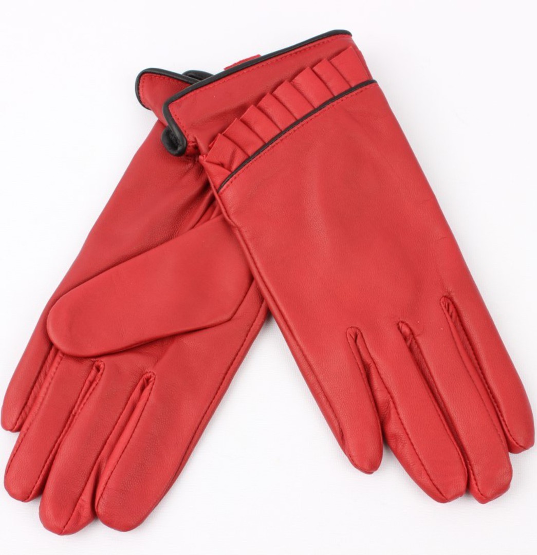 Ladies leather glove with ruffle red Style:S/LL1625 image 0